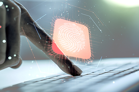 Multi,Exposure,Of,Abstract,Fingerprint,Scan,Interface,With,Hands,Typing